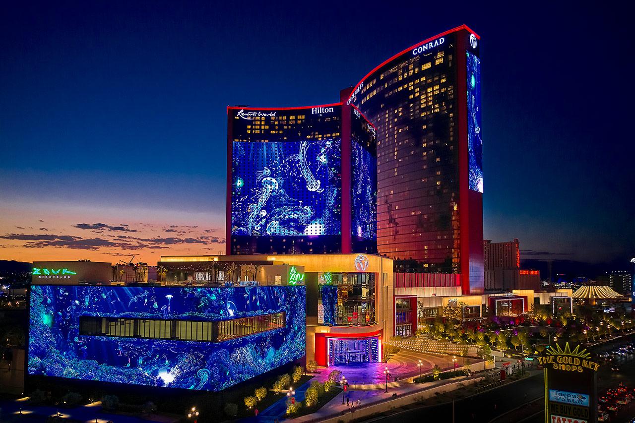 Image of large resort set against night sky,
